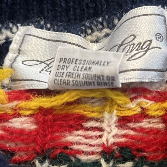 Christmas Cardigan Sweater SZ Large Fair Isle Holiday Trees 100% Wool Collared - Picture 10 of 13